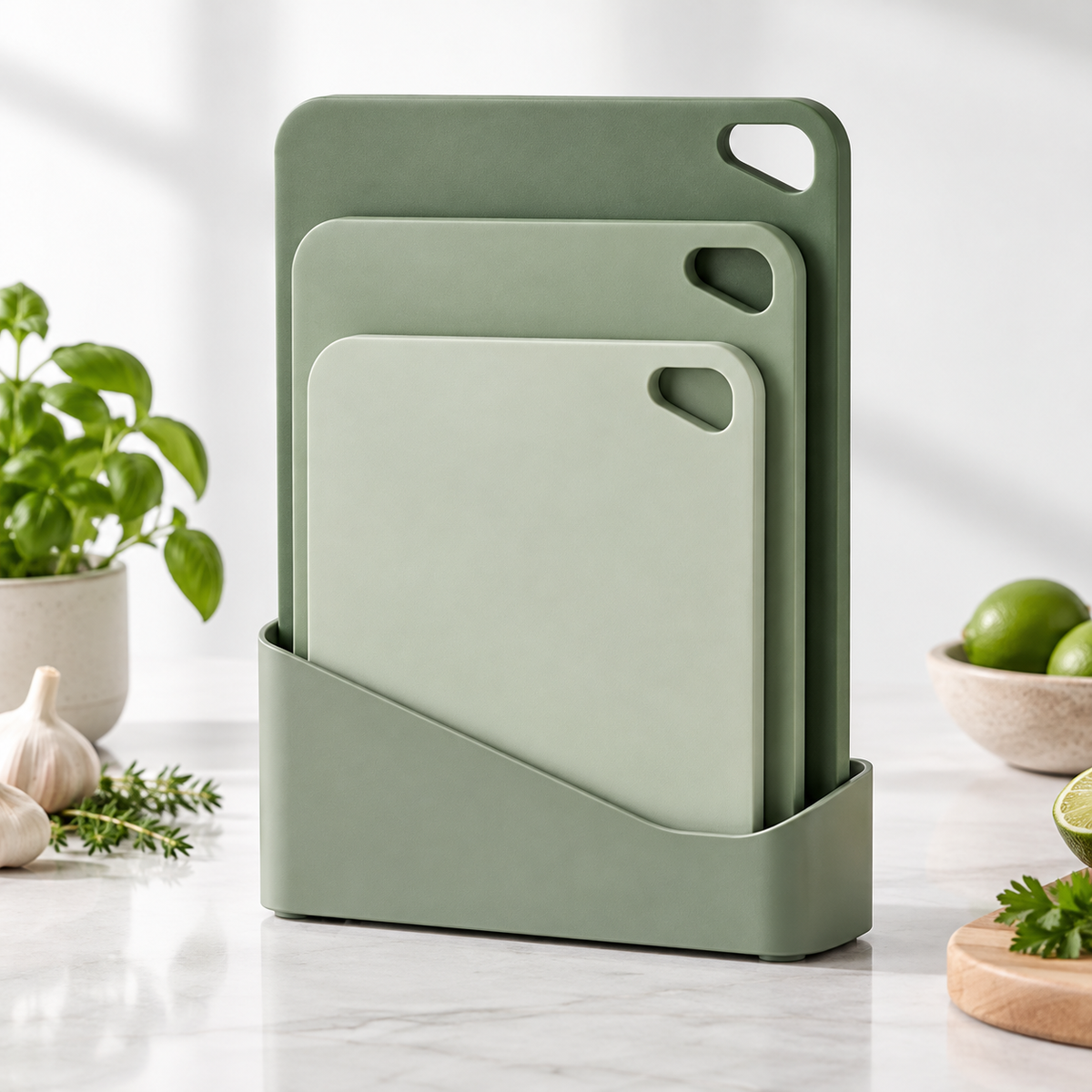 Sage Green Cutting Board Set with Storage Stand - main image