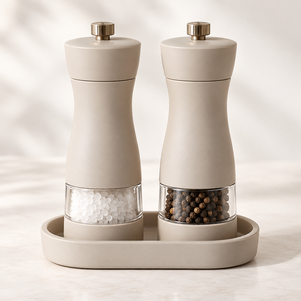 Cream Salt and Pepper Grinder Set with Tray - main image