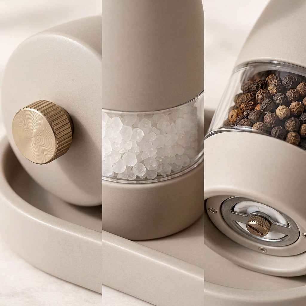 Cream Salt and Pepper Grinder Set with Tray
