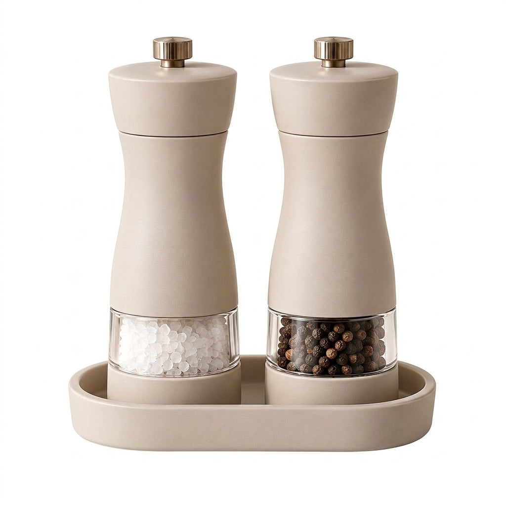 Cream Salt and Pepper Grinder Set with Tray