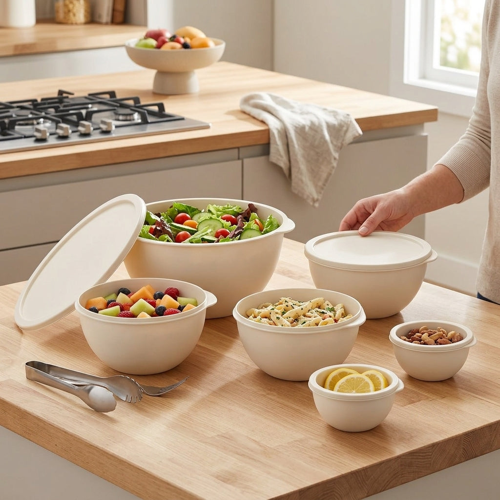 Ivory Mixing Bowl Set with Matching Lids