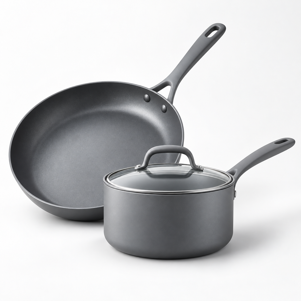 Graphite Gray Nonstick Frying Pan and Saucepan Set - main image