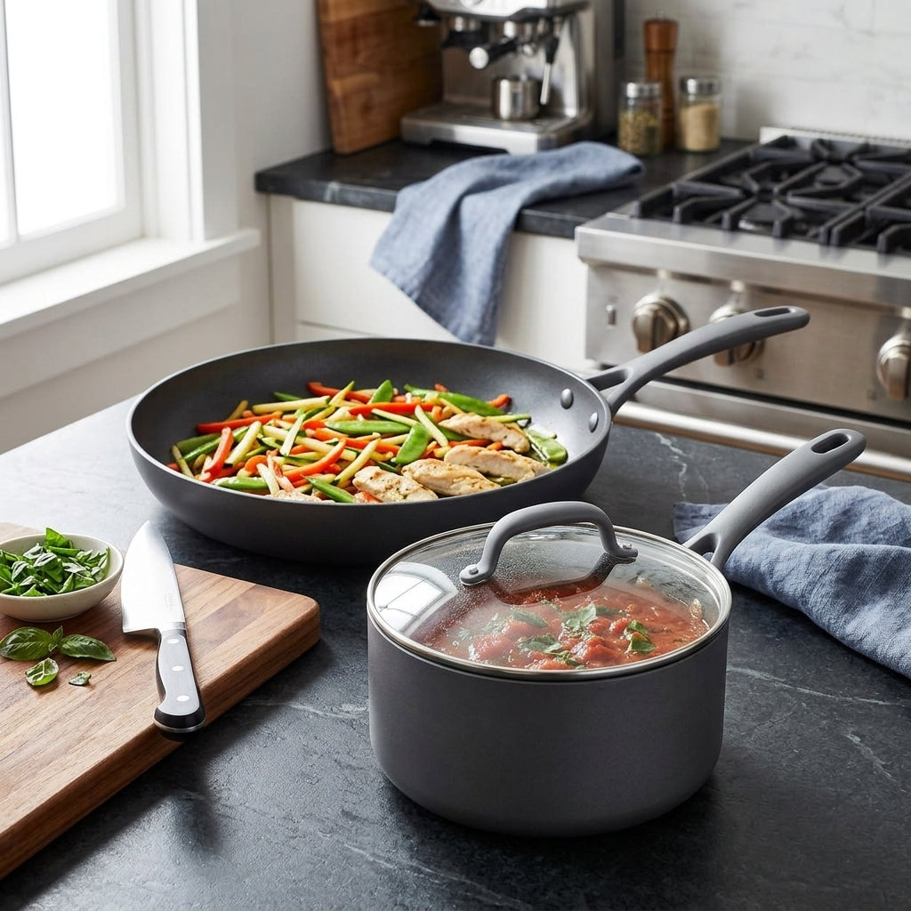 Graphite Gray Nonstick Frying Pan and Saucepan Set
