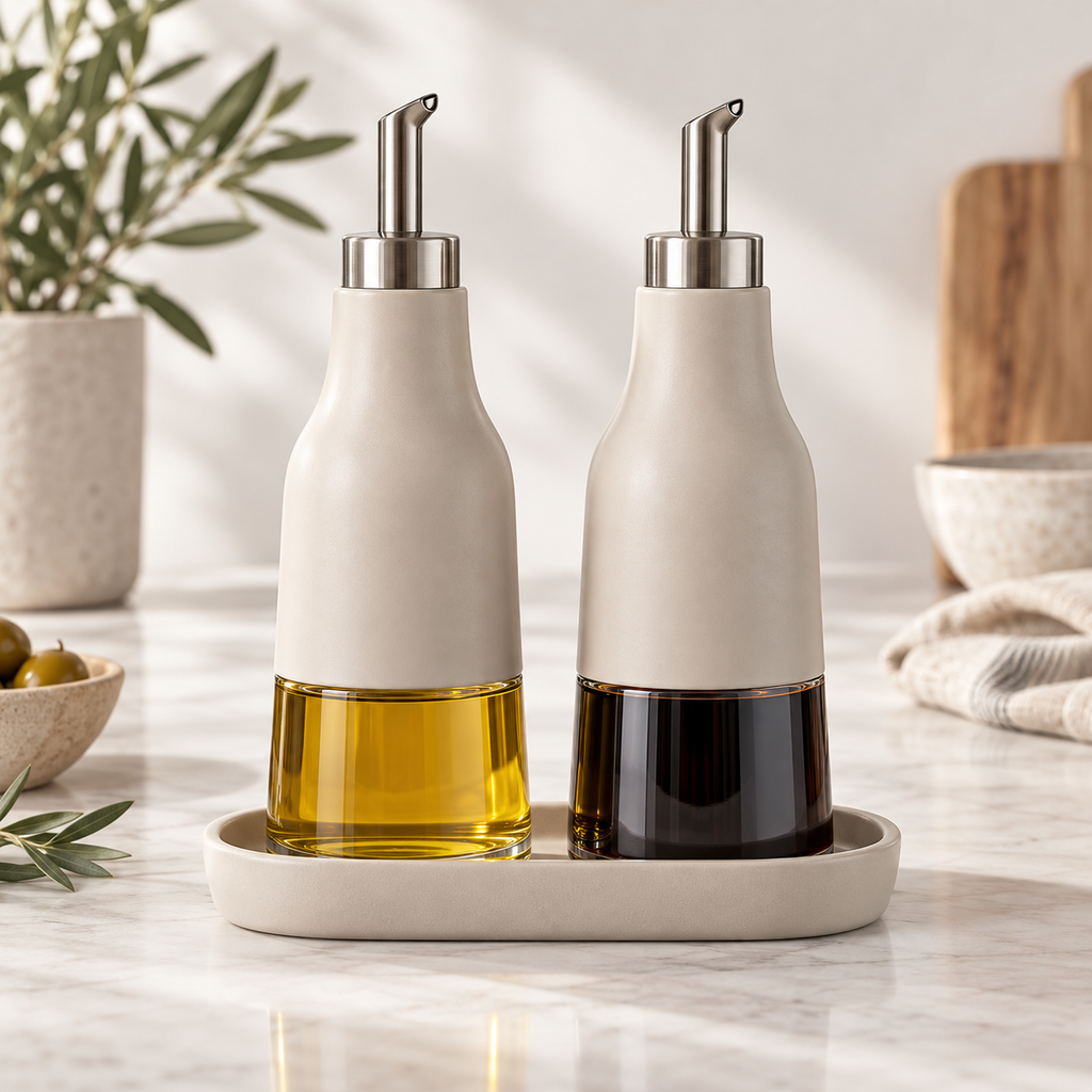 Minimalist Oil and Vinegar Dispenser Set with Tray - main image
