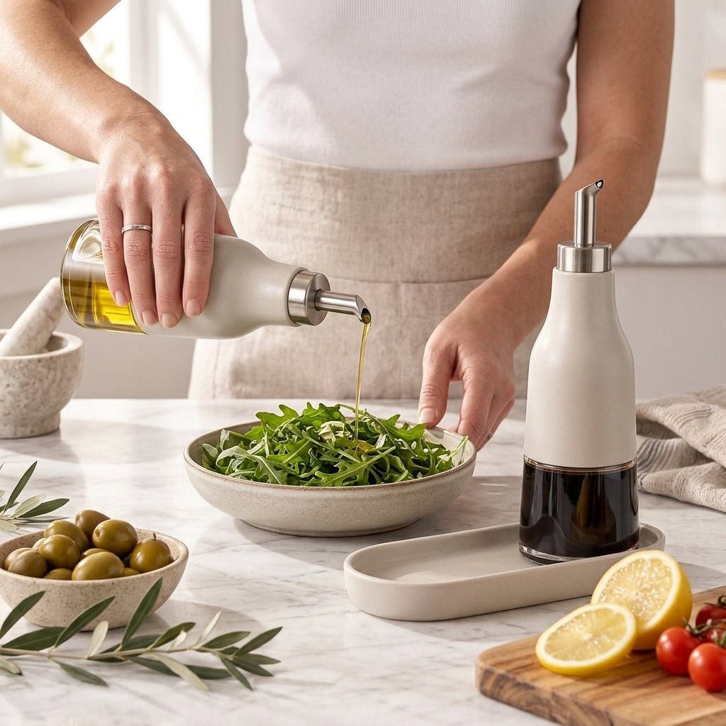 Minimalist Oil and Vinegar Dispenser Set with Tray