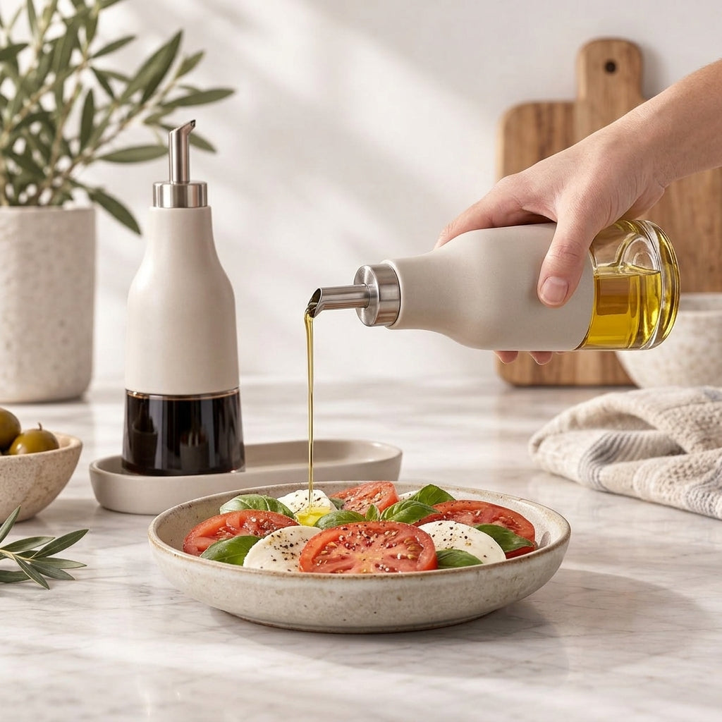 Minimalist Oil and Vinegar Dispenser Set with Tray
