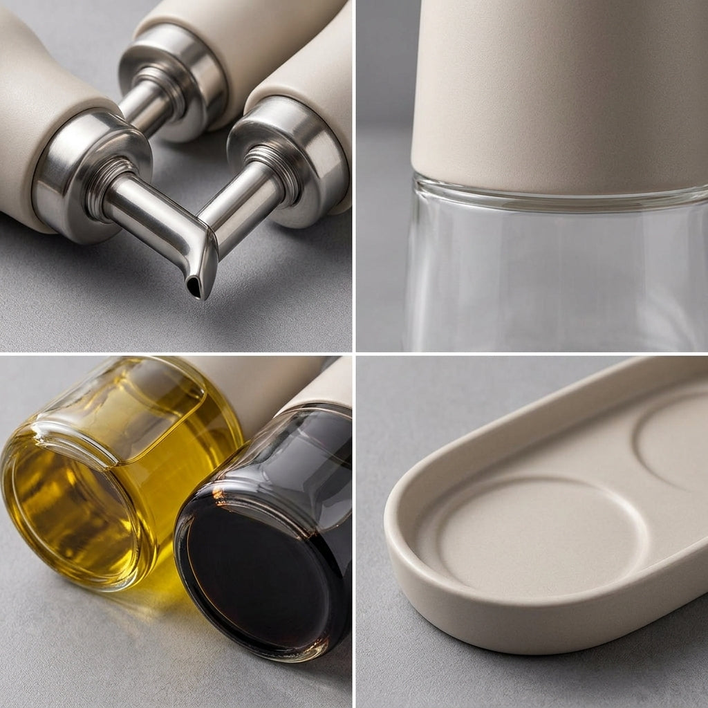 Minimalist Oil and Vinegar Dispenser Set with Tray
