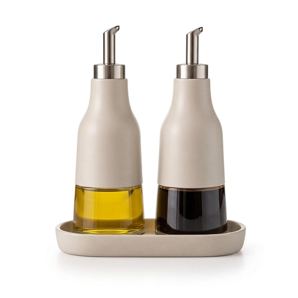 Minimalist Oil and Vinegar Dispenser Set with Tray