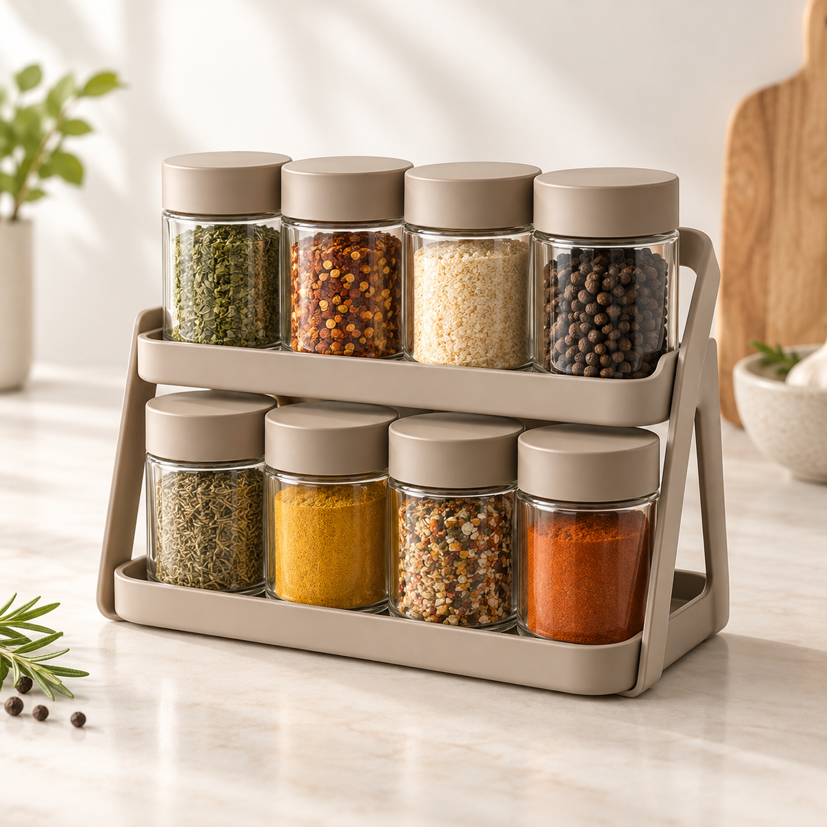 8-Jar Spice Rack Organizer with Two-Tier Stand
