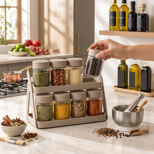 8-Jar Spice Rack Organizer with Two-Tier Stand