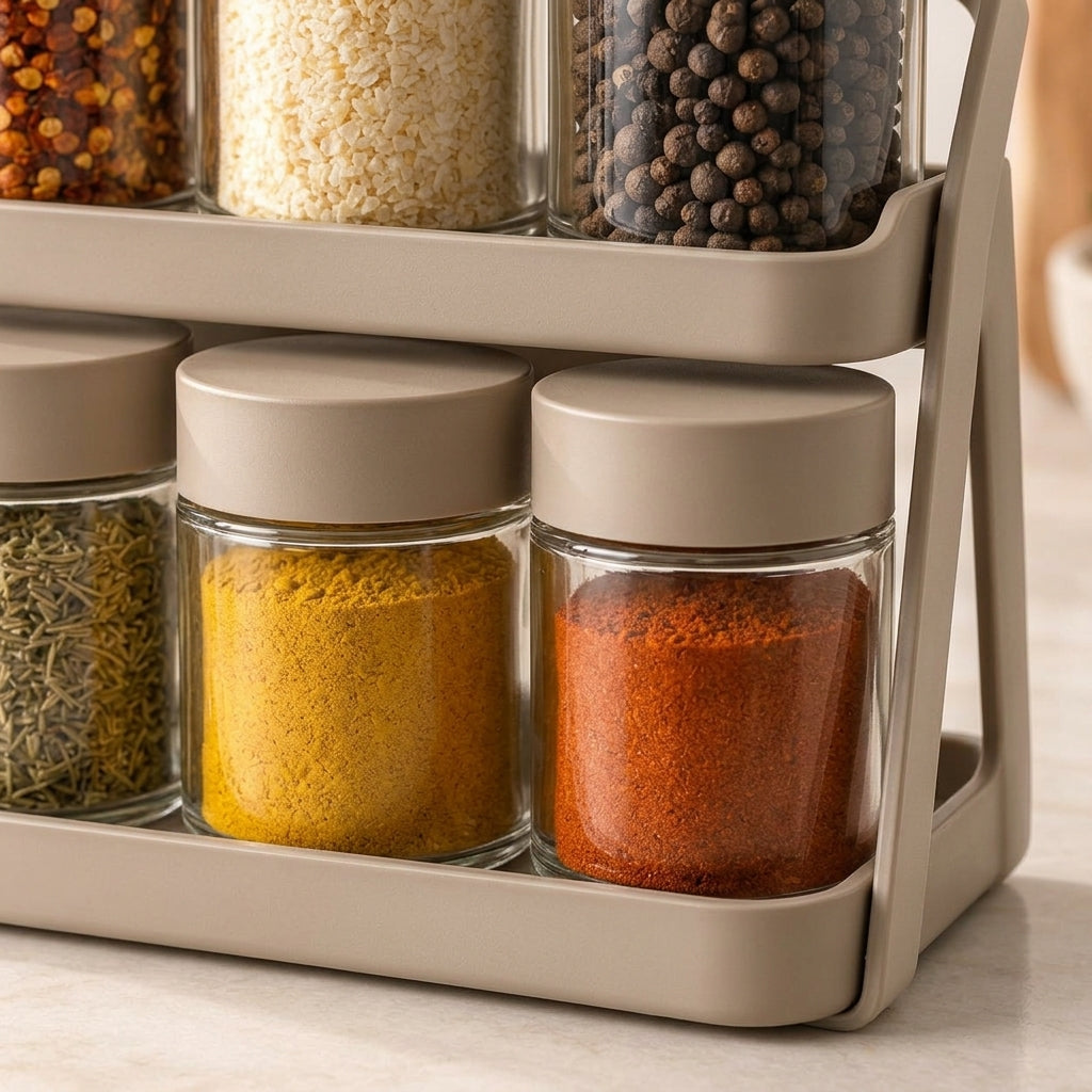 8-Jar Spice Rack Organizer with Two-Tier Stand