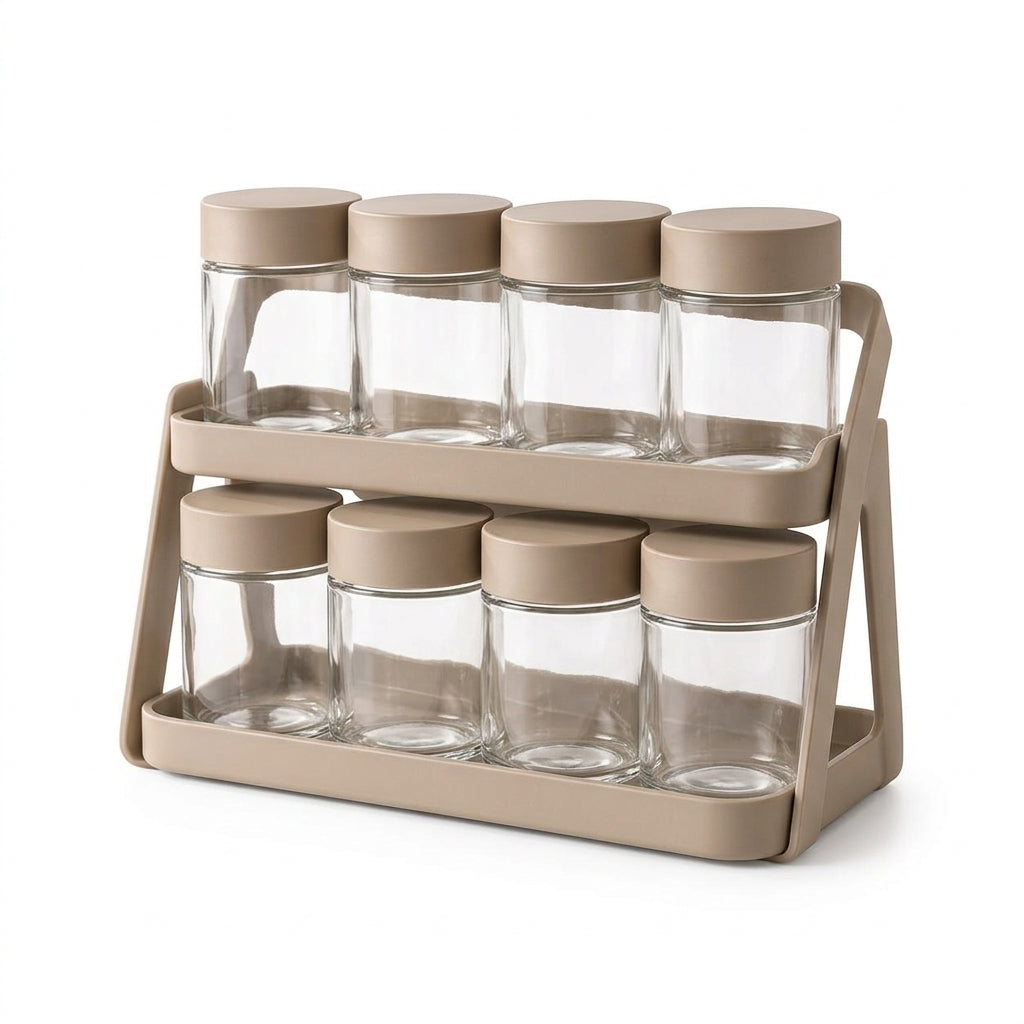 8-Jar Spice Rack Organizer with Two-Tier Stand